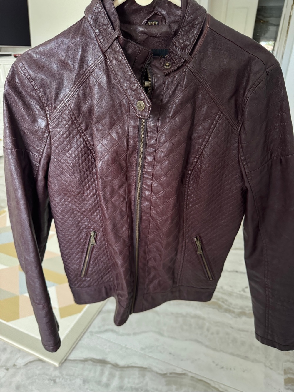 Guess Quilted FAUX Leather Jacket in Deep  Burgundy